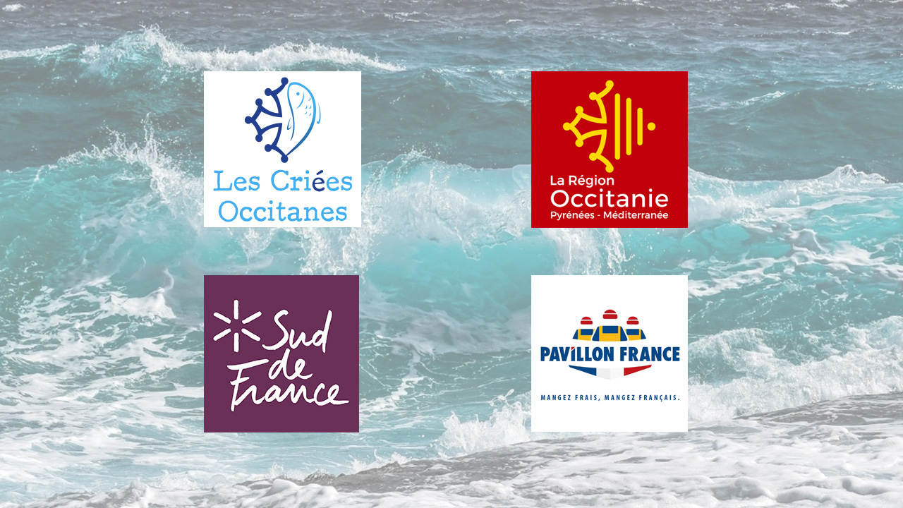 Logos Les Criées Occitanes + Région Occitanie + Label Sud de France + Label Pavillon France